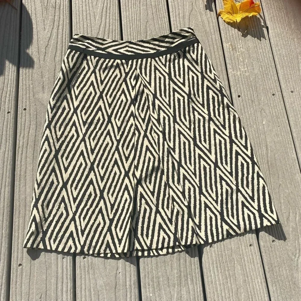Ann Taylor Zebra Print Black Cream Silk A Line Pleated Skirt Size 2